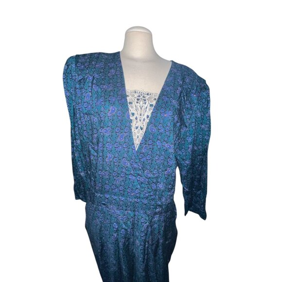 Vintage Prarie Dress Eighties KSL by Karin Stephens Sz 22 W Blue Green Paisley R - Picture 14 of 16